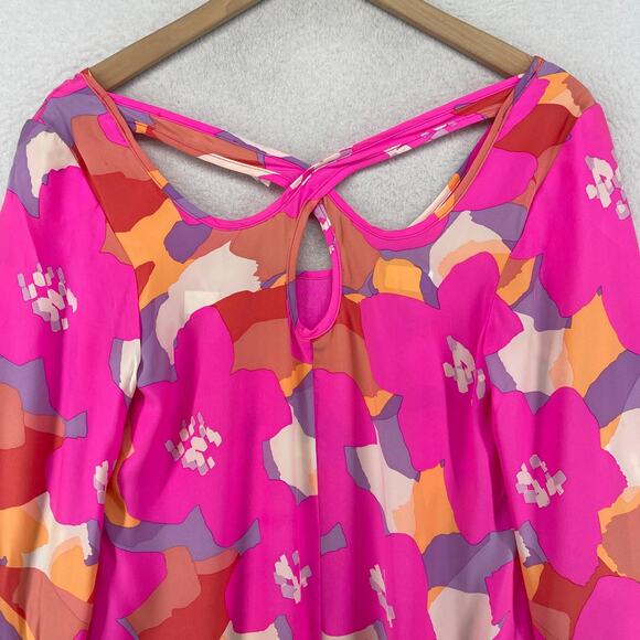 ALICE & TRIXIE Tunic Dress XS Silk Floral Cutout Cover Up Kimono Sleeve Pink - Picture 5 of 12